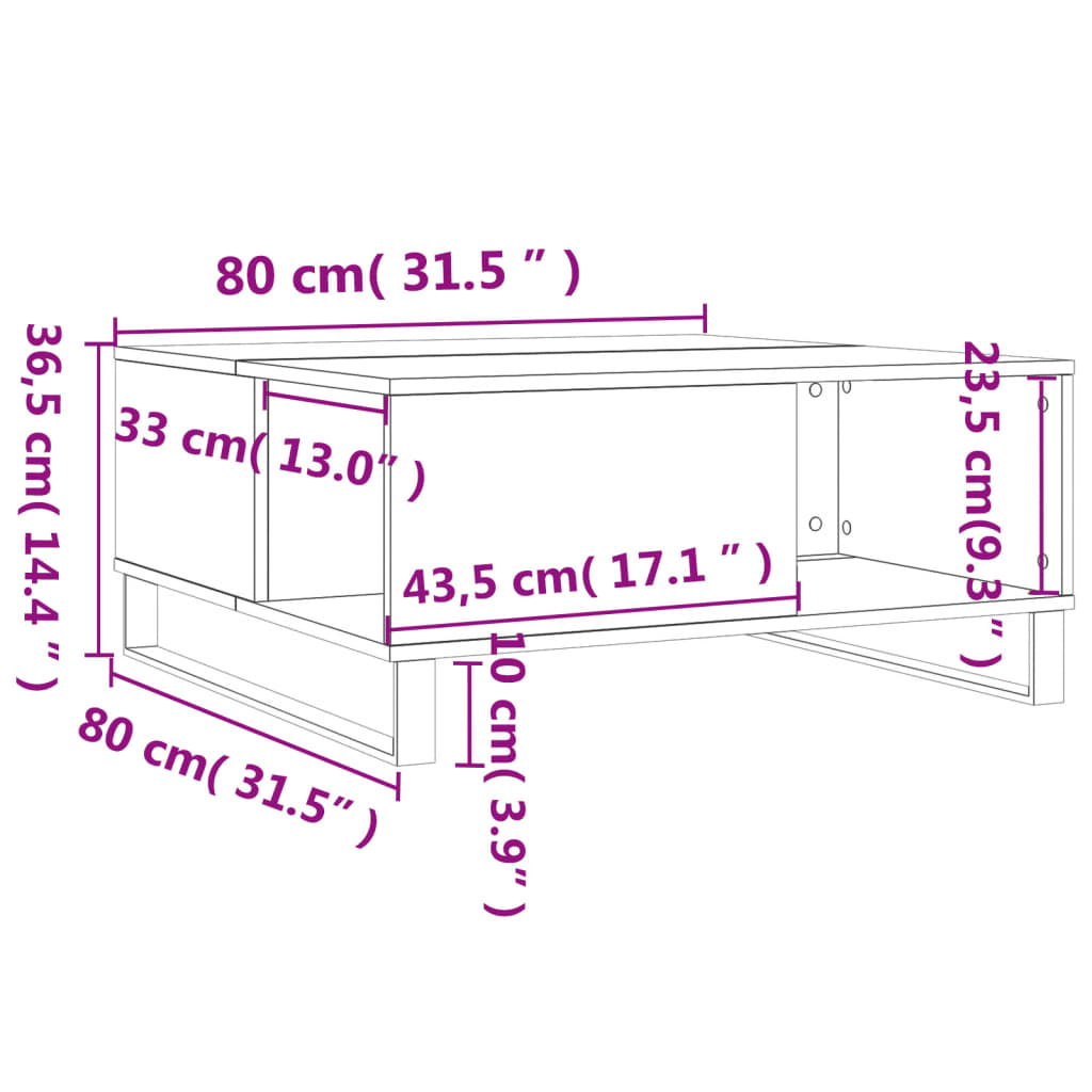 vidaXL Τραπεζάκι Σαλονιού Λευκό 80 x 80 x 36,5 εκ. Επεξεργασμένο Ξύλο