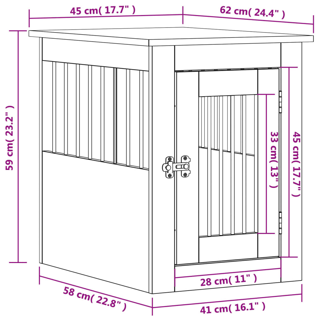 vidaXL Κλουβί Σκύλου Καπνιστή Δρυς 45x62x59 εκ. Επεξεργ. Ξύλο