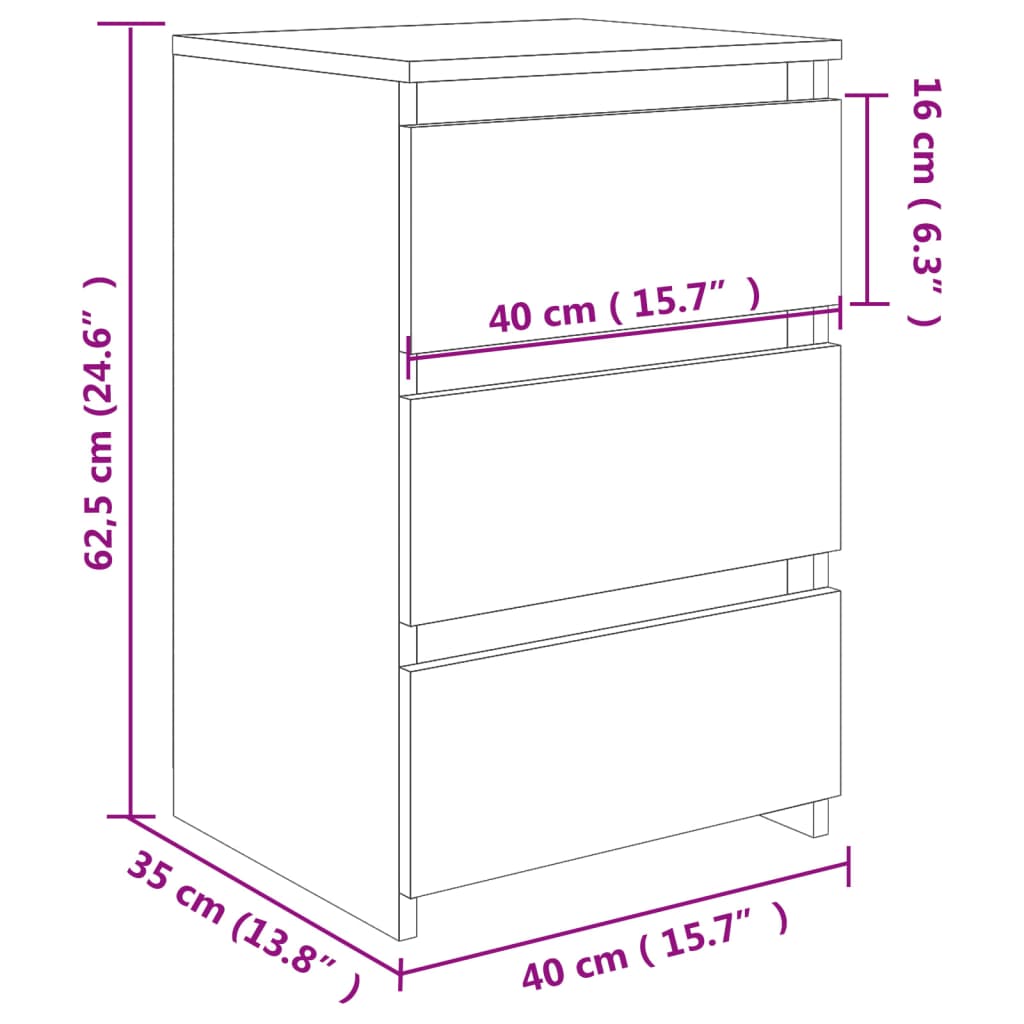 vidaXL Κομοδίνα 2 τεμ. Γκρι Σκυροδέματος 40x35x62,5 εκ. Επεξ. Ξύλο