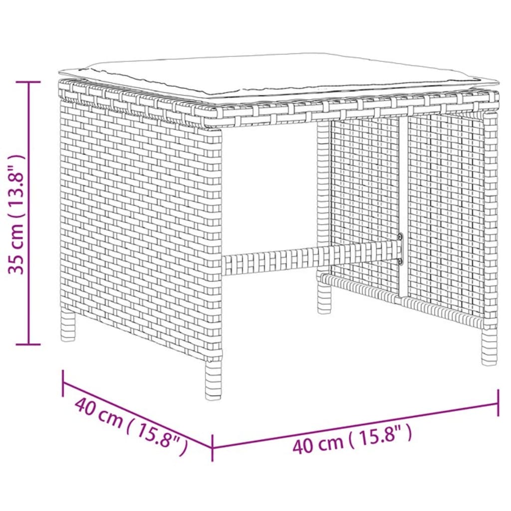 vidaXL Σκαμπό Κήπου 4 τεμ. Γκρι 40x40x35 εκ. Συνθετικό Ρατάν Μαξιλάρια