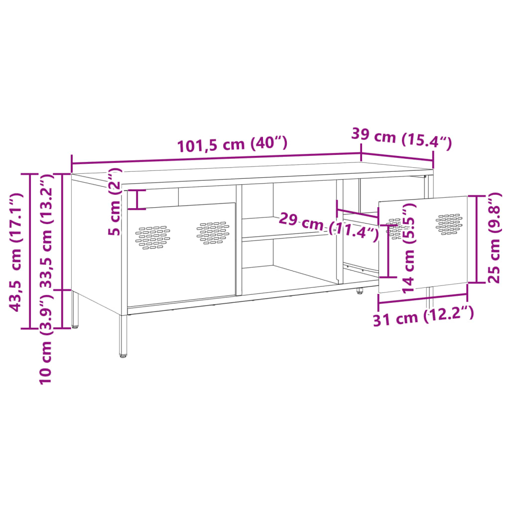 vidaXL Έπιπλο Τηλεόρασης Λαδί 101,5x39x43,5 εκ. Ατσάλι Ψυχρής Έλασης