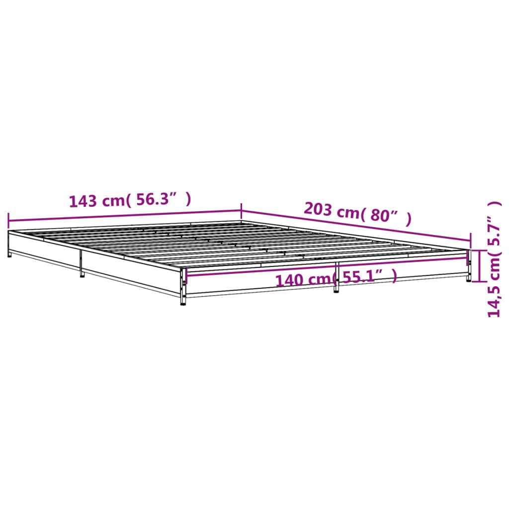 vidaXL Πλαίσιο Κρεβατιού Καφέ Δρυς 140x200 εκ. Επεξ. Ξύλο & Μέταλλο