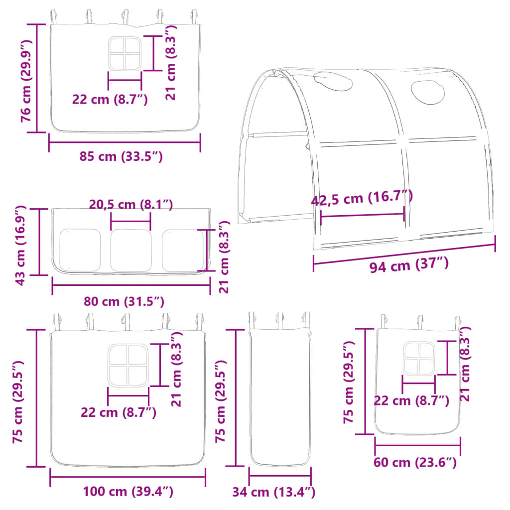 vidaXL Υπερυψ. Κρεβάτι με Τούνελ Μπλε 80 x 200 εκ. Μασίφ Ξύλο Πεύκου