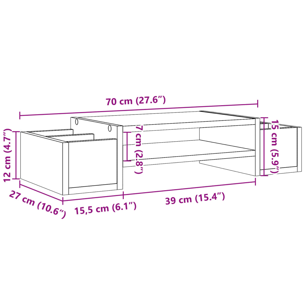 vidaXL Βάση Οθόνης με Αποθ. Καφέ Δρυς 70x27x15 εκ. Επεξεργ. Ξύλο