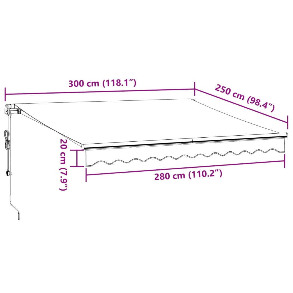 vidaXL Τέντα Πτυσσόμενη Αυτόματη με LED Μπορντό 300x250 εκ.