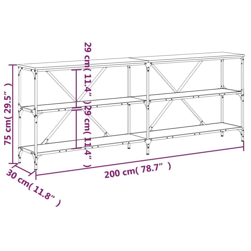 vidaXL Τραπέζι Κονσόλα Καπνιστή Δρυς 200x30x75 εκ. Επεξ. Ξύλο/Σίδηρος