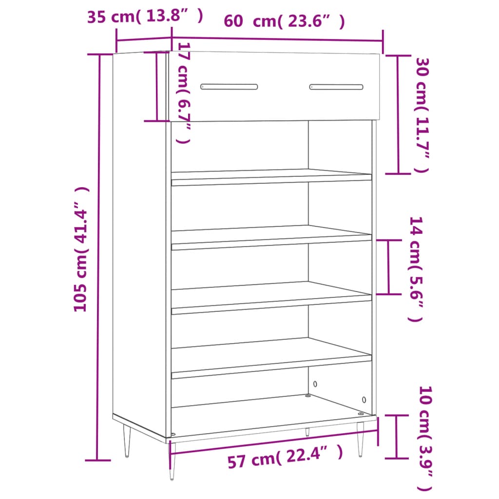 vidaXL Παπουτσοθήκη Γκρι Σκυροδέματος 60x35x105 εκ. από Επεξεργ. Ξύλο