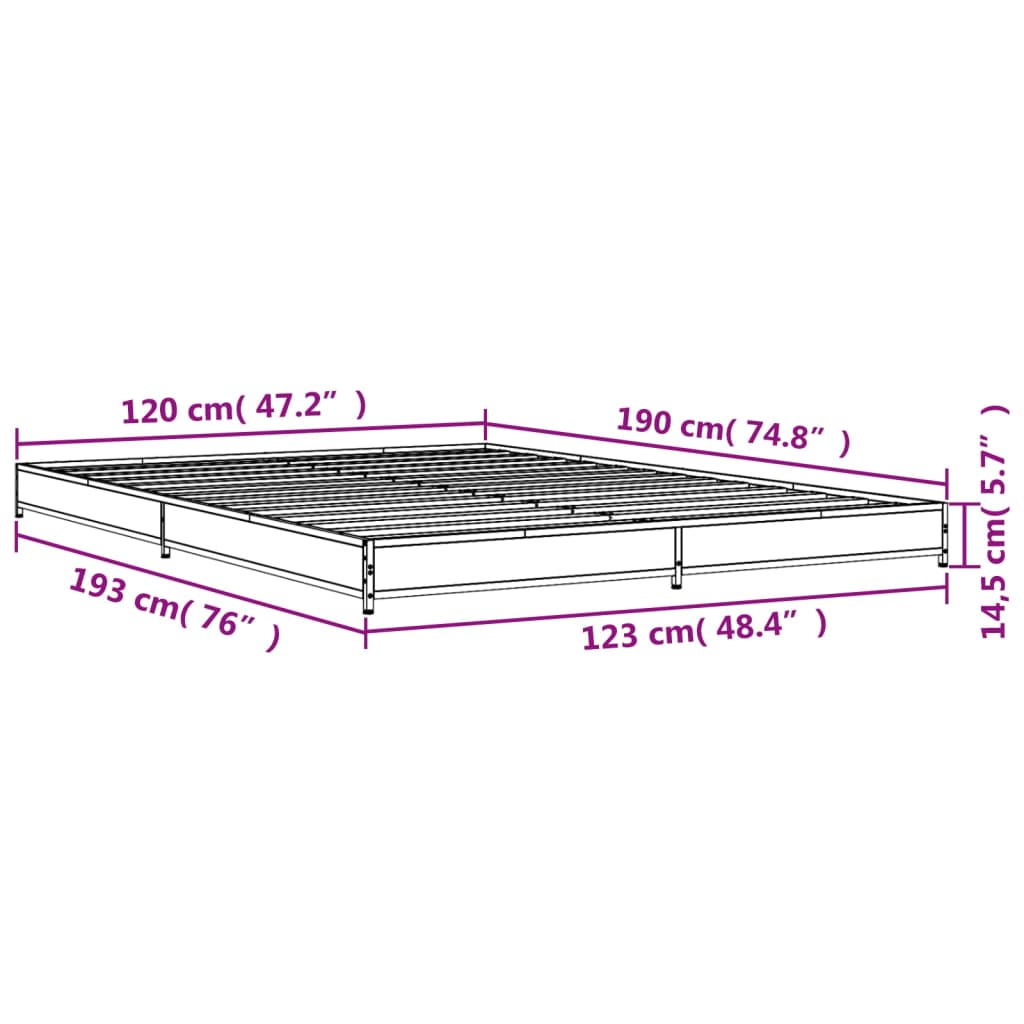 vidaXL Πλαίσιο Κρεβατιού Sonoma Δρυς 120x190 εκ. Επεξ. Ξύλο & Μέταλλο