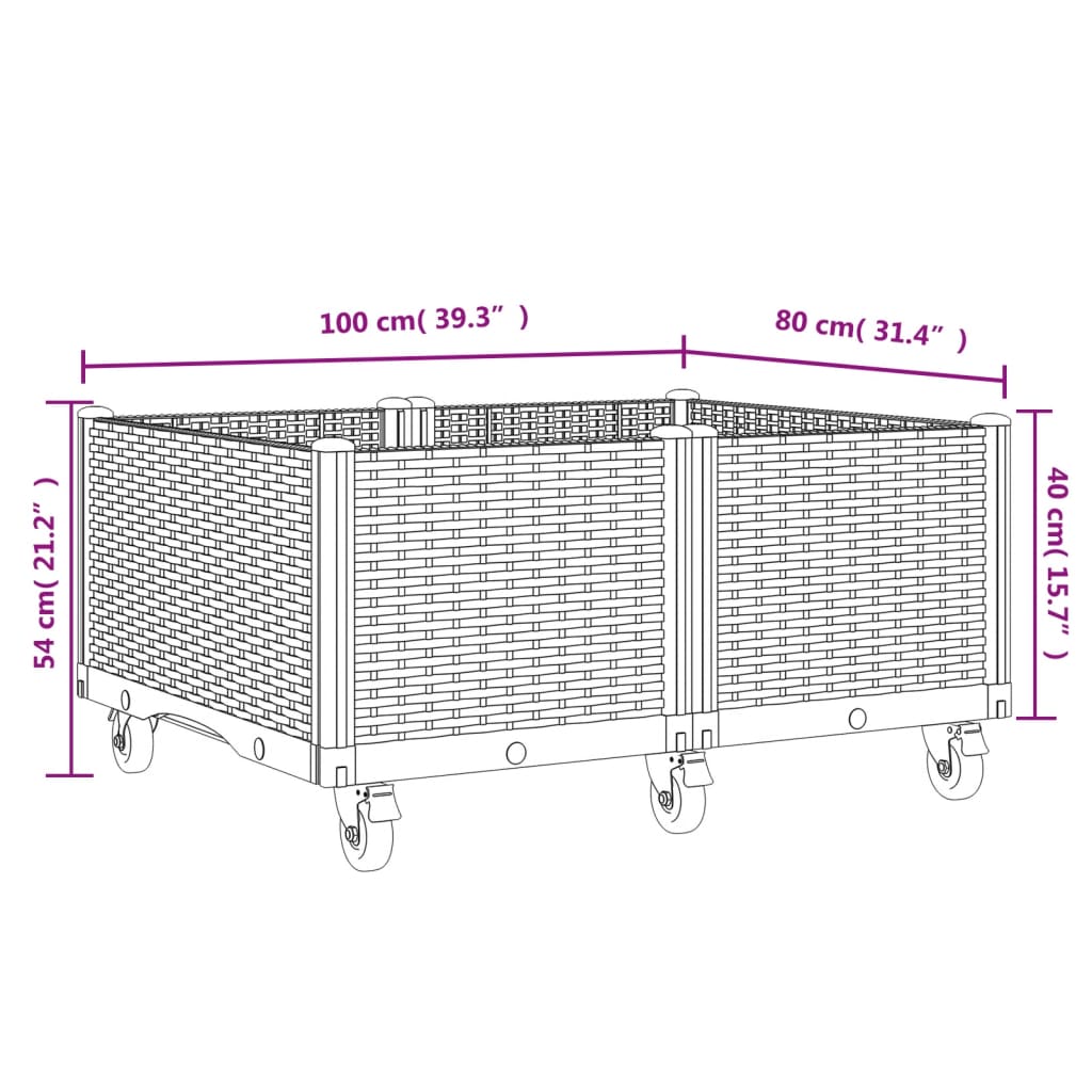 vidaXL Ζαρντινιέρα Κήπου με Ροδάκια Γκρι 100x80x54εκ. Πολυπροπυλένιο