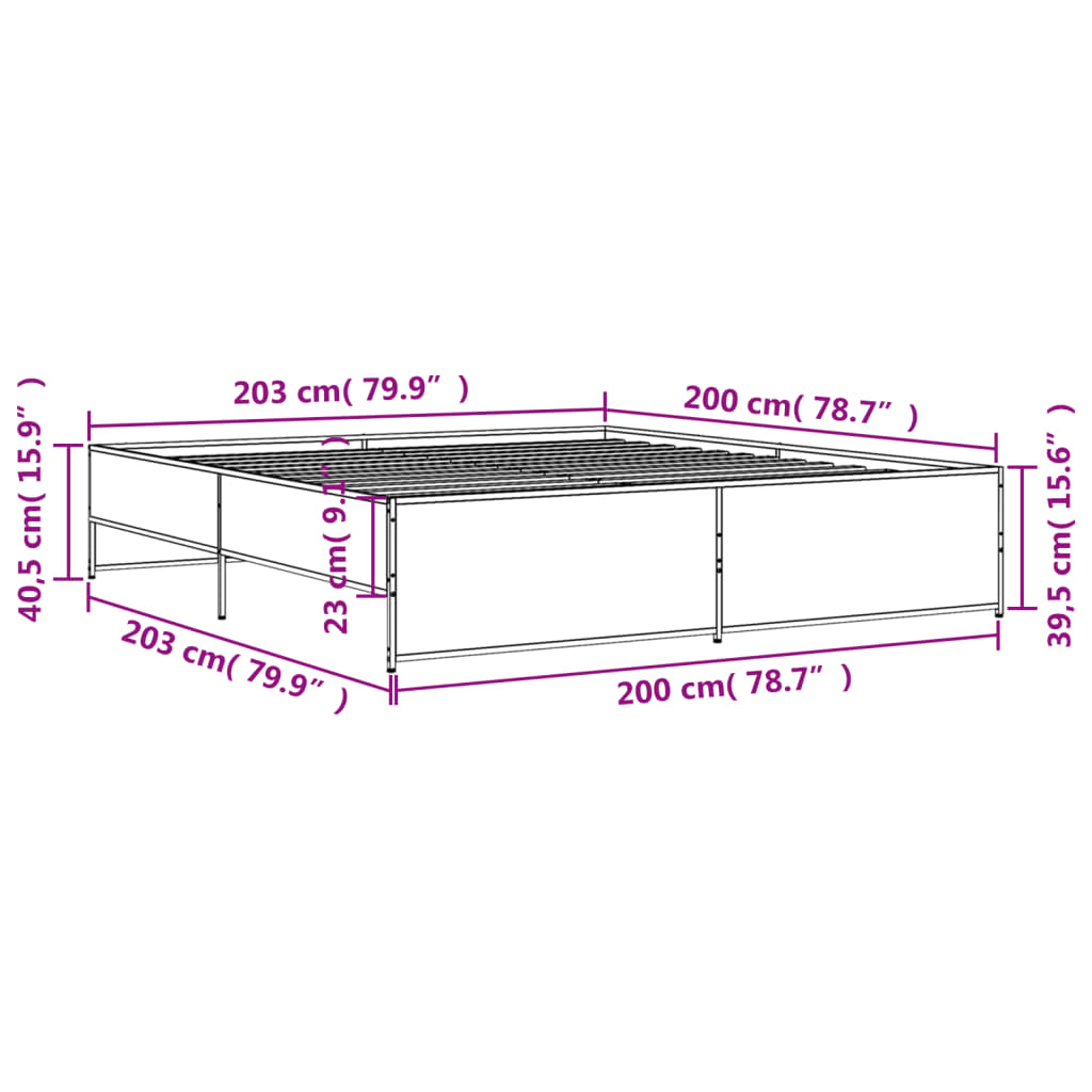 vidaXL Πλαίσιο Κρεβατιού Καπνιστή Δρυς 200x200εκ. Επεξ. Ξύλο & Μέταλλο