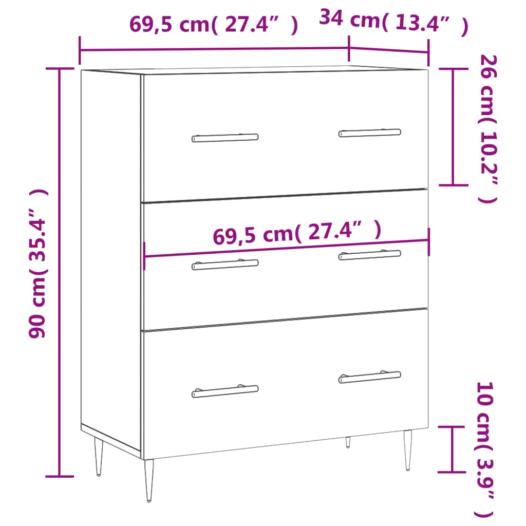 vidaXL Ντουλάπι Sonoma Δρυς 69,5 x 34 x 90 εκ. από Επεξεργασμένο Ξύλο