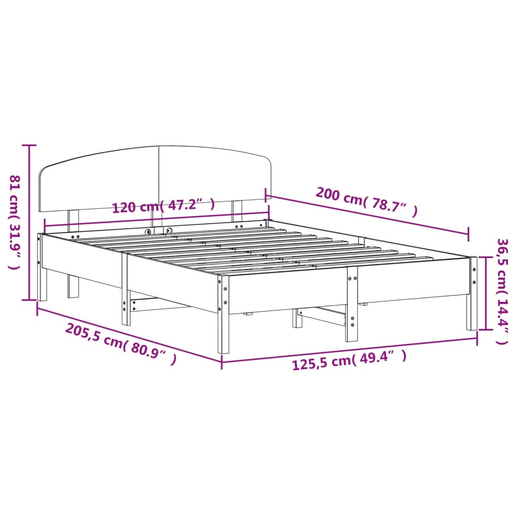 vidaXL Σκελετός Κρεβ. Χωρίς Στρώμα Λευκό 120x200 εκ Μασίφ Πεύκο