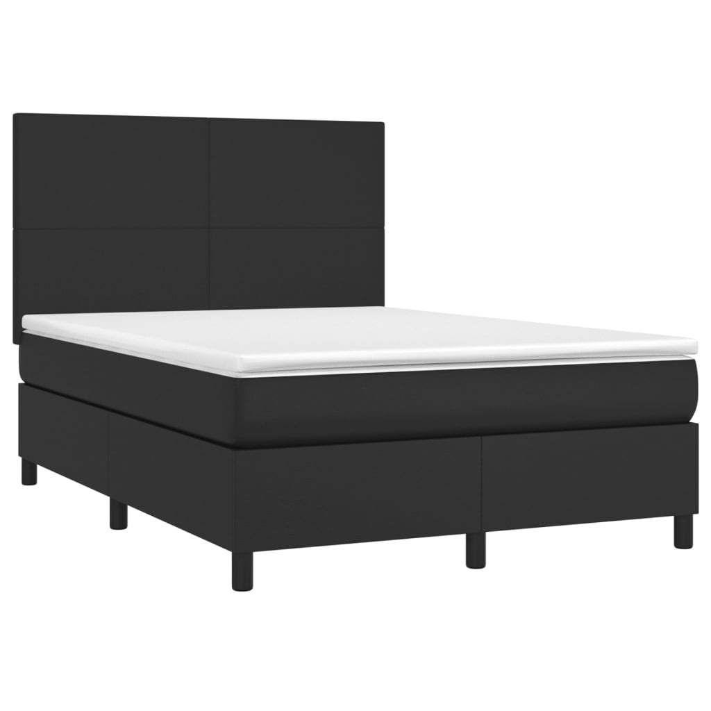 vidaXL Κρεβάτι Boxspring με Στρώμα & LED Μαύρο 140x200 εκ. Συνθ. Δέρμα