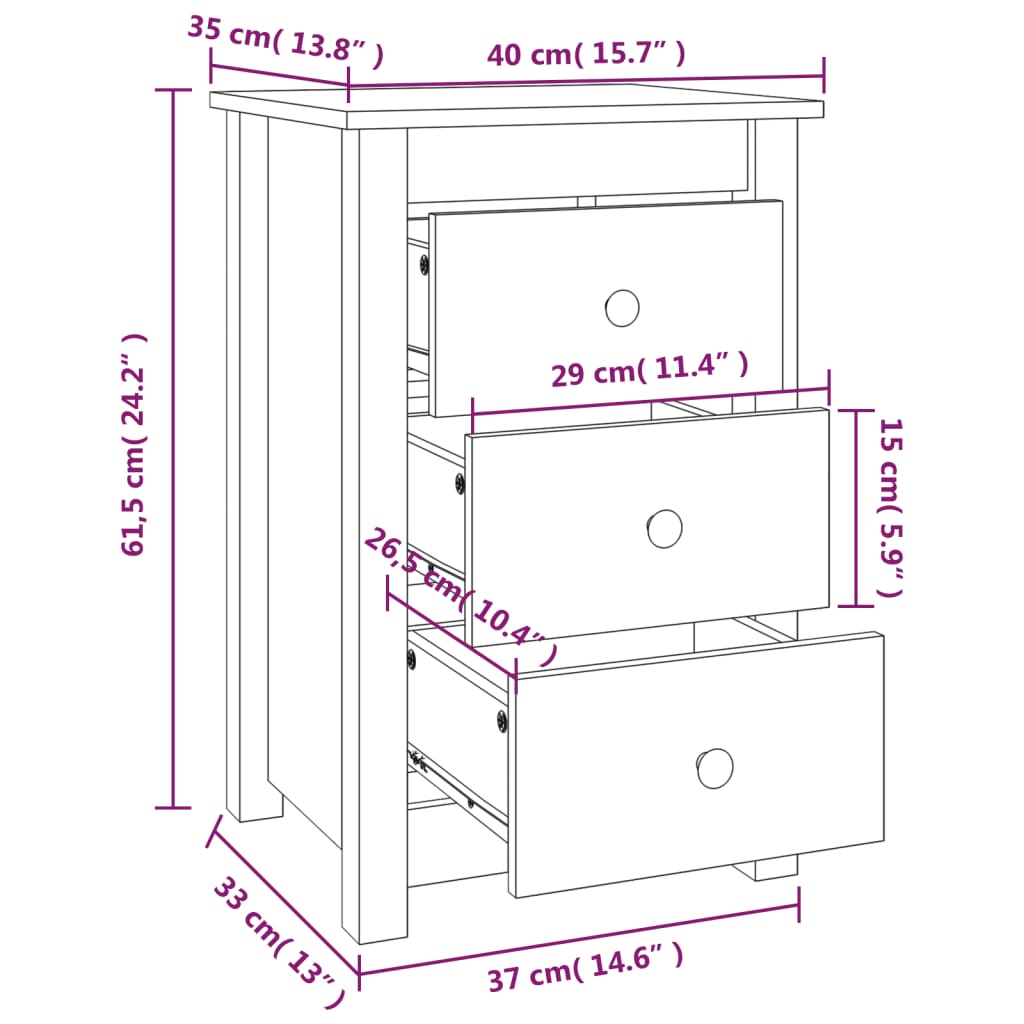 vidaXL Κομοδίνα 2 τεμ. Καφέ Μελί 40x35x61,5 εκ. από Μασίφ Ξύλο Πεύκου