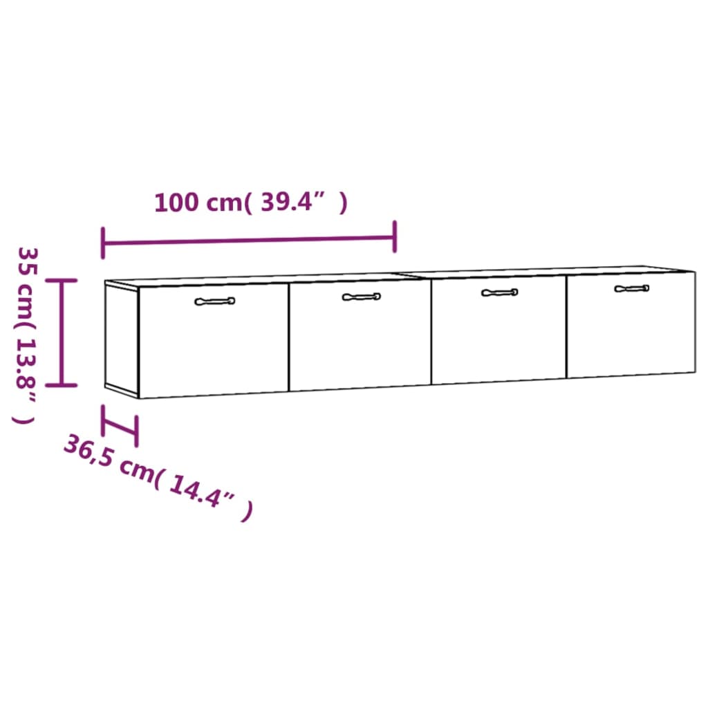 vidaXL Ντουλάπια Τοίχου 2 Τεμ. Μαύρα 100x36,5x35εκ. Επεξεργασμένο Ξύλο