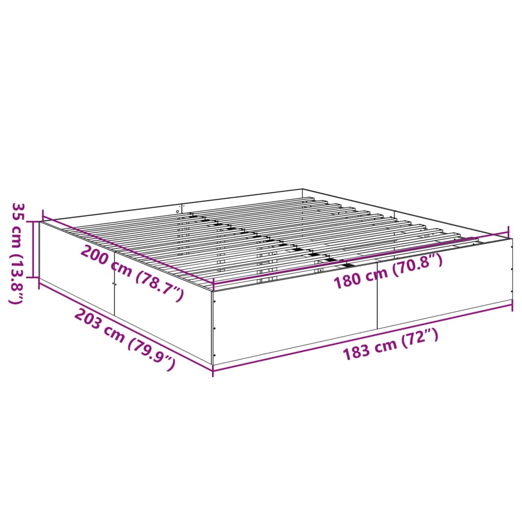 vidaXL Πλαίσιο Κρεβατιού Καπνιστή Δρυς 180x200 εκ. Επεξεργασμένο Ξύλο