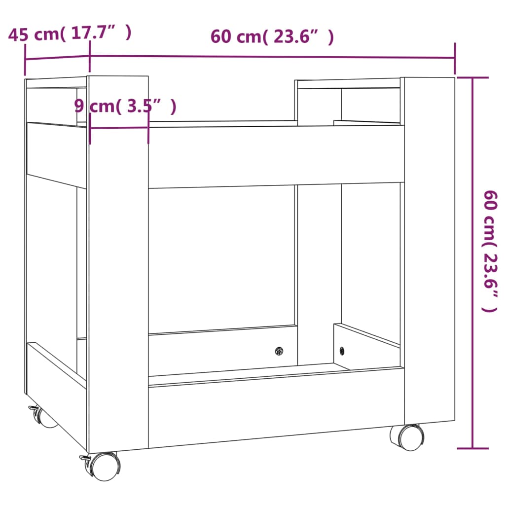 vidaXL Τρόλεϊ Γραφείου Καφέ Δρυς 60x45x60 εκ. από Επεξεργασμένο Ξύλο