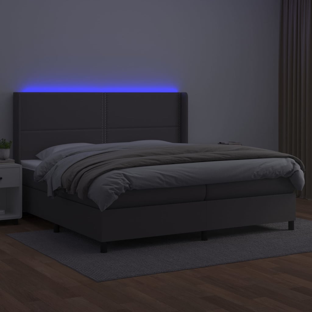 vidaXL Κρεβάτι Boxspring με Στρώμα & LED Γκρι 200x200 εκ. Συνθ. Δέρμα