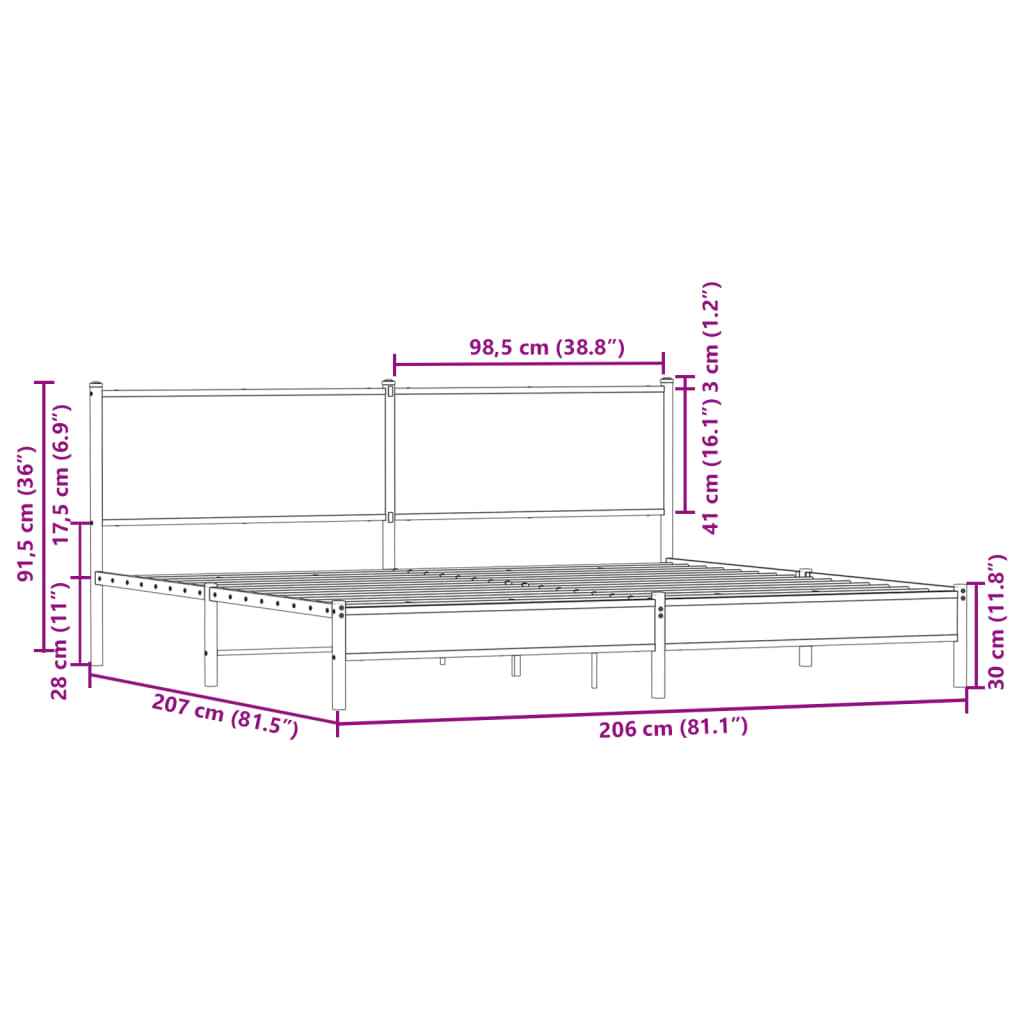 vidaXL Σκελετός Κρεβ. Χωρίς Στρώμα Καφέ Δρυς 200x200 εκ. Μεταλλικό