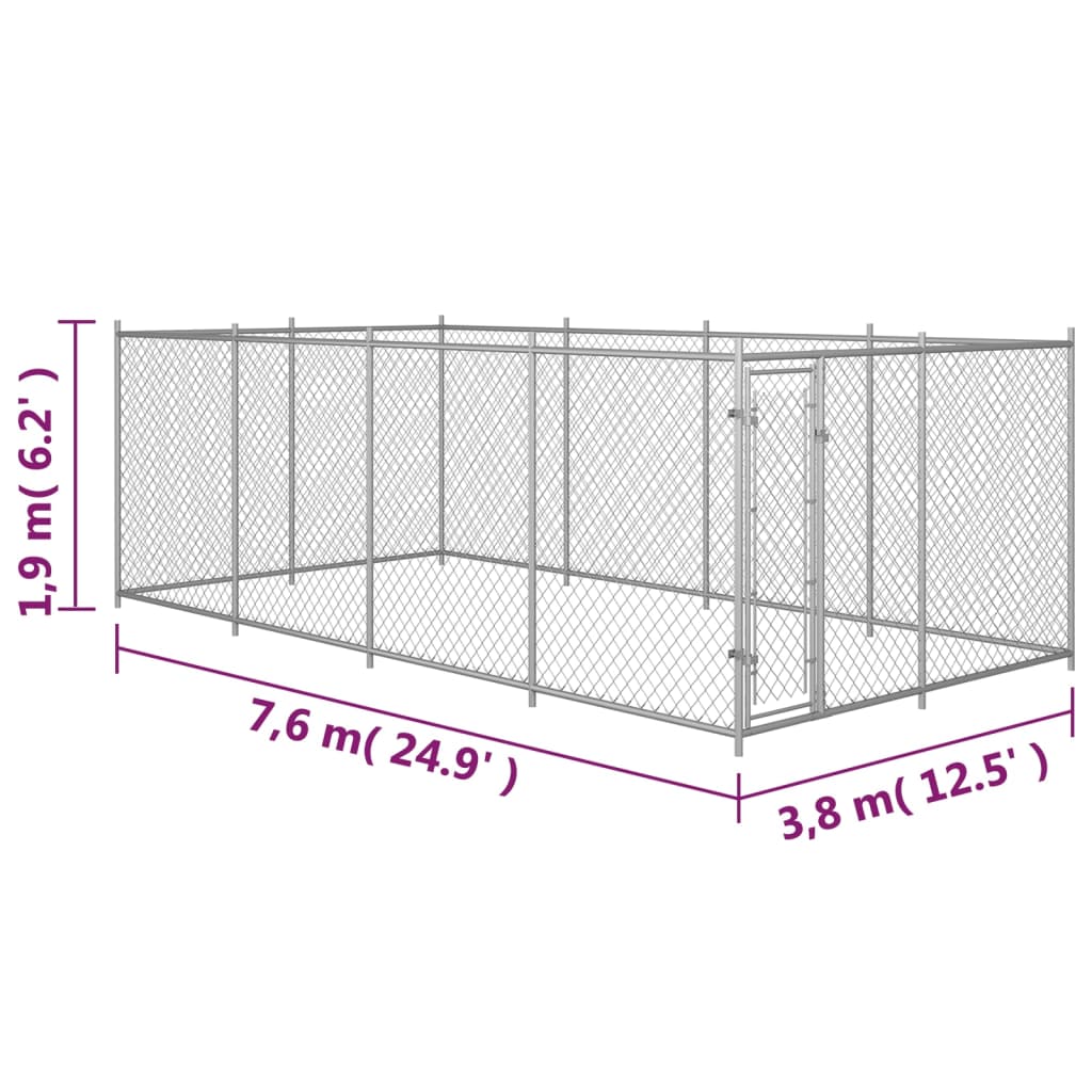 vidaXL Κλουβί Σκύλου Εξωτερικού Χώρου 7,6 x 3,8 x 1,9 μ.