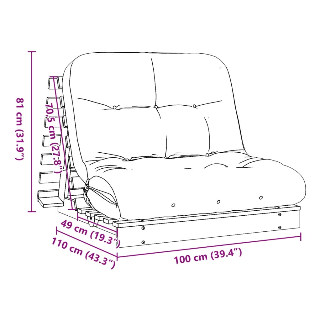 vidaXL Καναπές Κρεβάτι Futon/Στρώμα 100x206x11 Εμποτισμένο Ξύλο Πεύκου