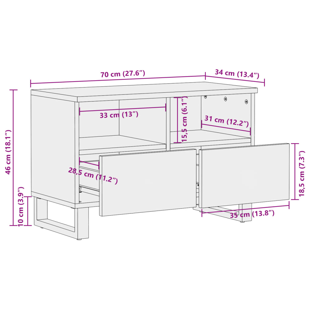 vidaXL Έπιπλο Τηλεόρασης 70x34x46 εκ. από Μασίφ Ξύλο Ακακίας