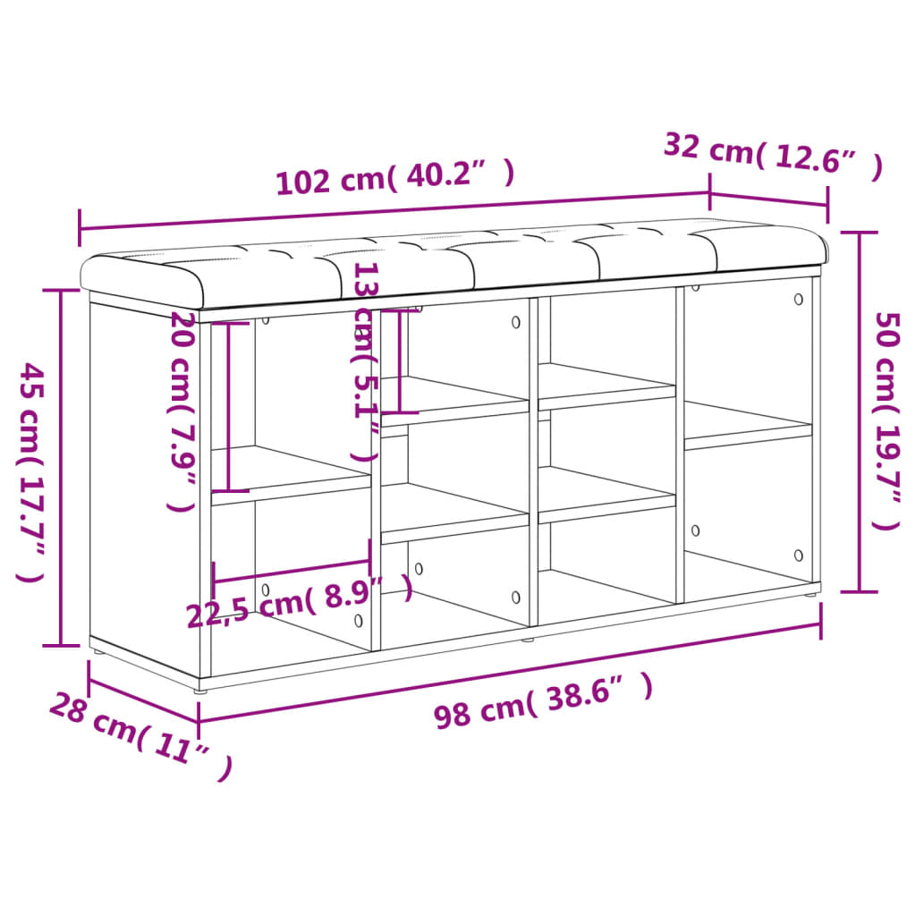 vidaXL Παπουτσοθήκη Sonoma Δρυς 102x32x50 εκ. από Επεξεργασμένο Ξύλο