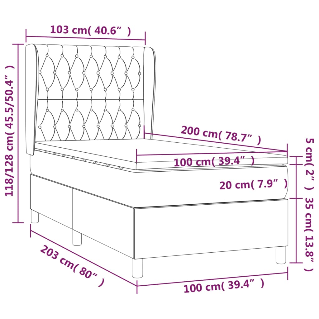 vidaXL Κρεβάτι Boxspring με Στρώμα Taupe 100 x 200 εκ. Υφασμάτινο