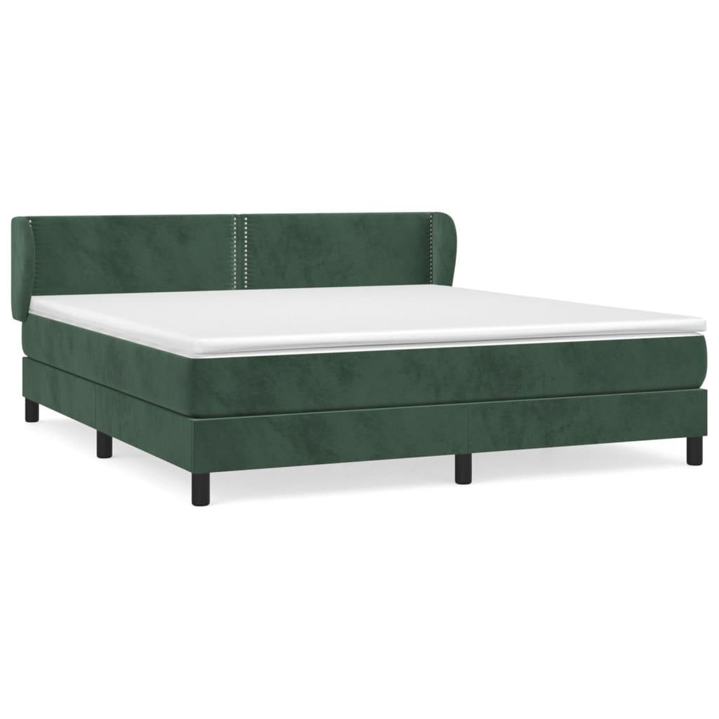 vidaXL Κρεβάτι Boxspring με Στρώμα Σκούρο Πράσινο 180x200εκ. Βελούδινο