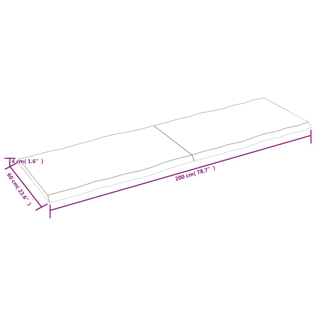 vidaXL Επιφάνεια Τραπεζιού 200x60x(2-4) εκ. Ακατέργαστο Μασίφ Ξύλο