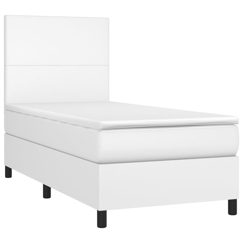 vidaXL Κρεβάτι Boxspring με Στρώμα Λευκό 90x200εκ. από Συνθετικό Δέρμα