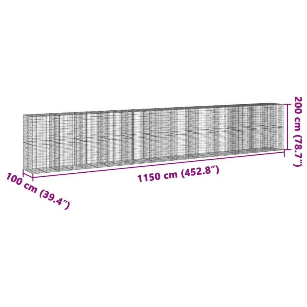 vidaXL Συρματοκιβώτιο με Κάλυμμα 1150x100x200 εκ Γαλβανισμένο Χάλυβα