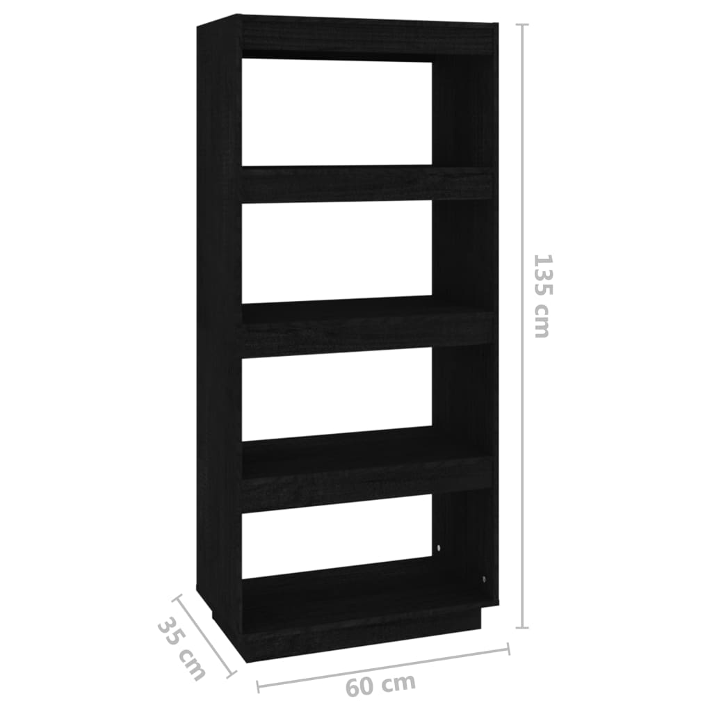 vidaXL Βιβλιοθήκη/Διαχωριστικό Χώρου Μαύρο 60x35x135 εκ. Μασίφ Πεύκο