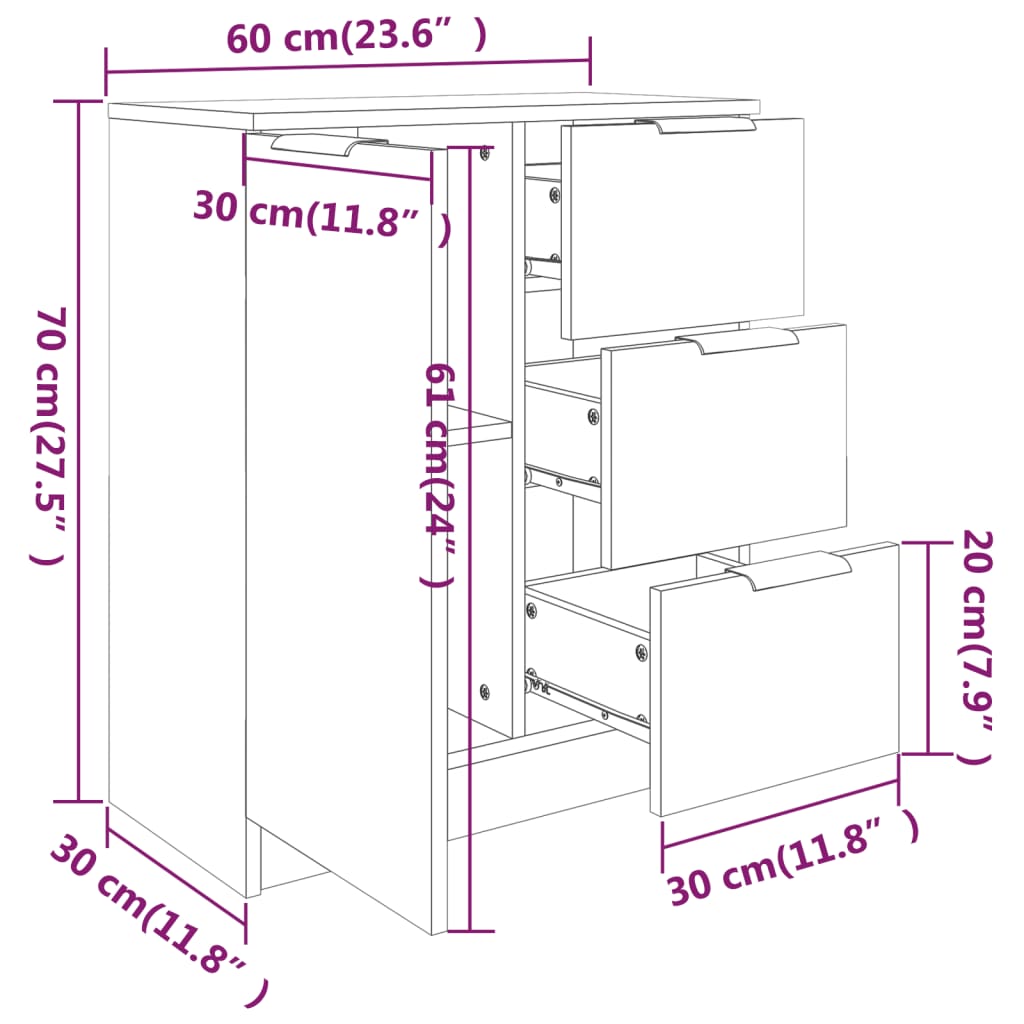 vidaXL Μπουφές Καφέ Δρυς 60 x 30 x 70 εκ. από Επεξεργασμένο Ξύλο