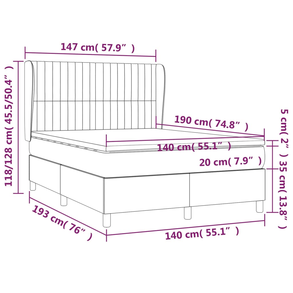 vidaXL Κρεβάτι Boxspring με Στρώμα Σκούρο Πράσινο 140x190εκ. Βελούδινο