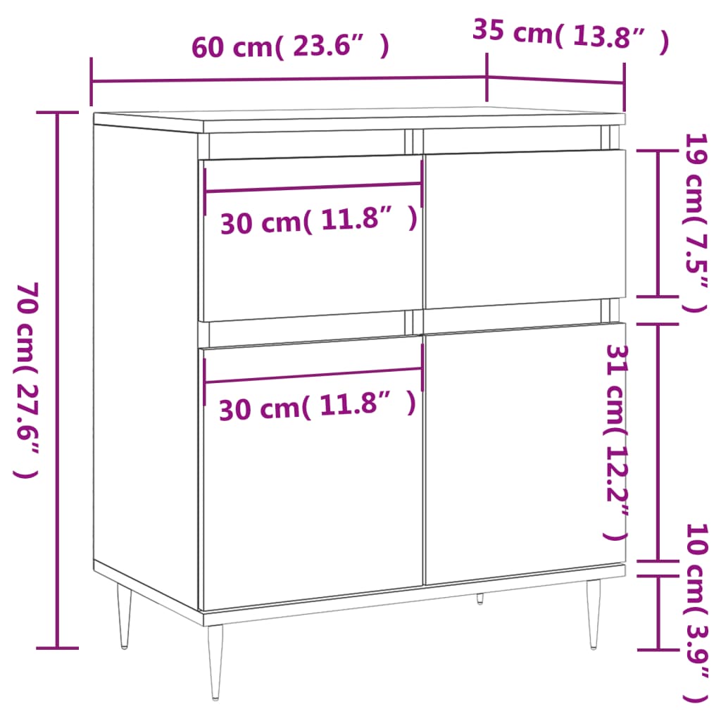 vidaXL Συρταριέρα Sonoma Δρυς 60x35x70 εκ. Επεξεργασμένο Ξύλο