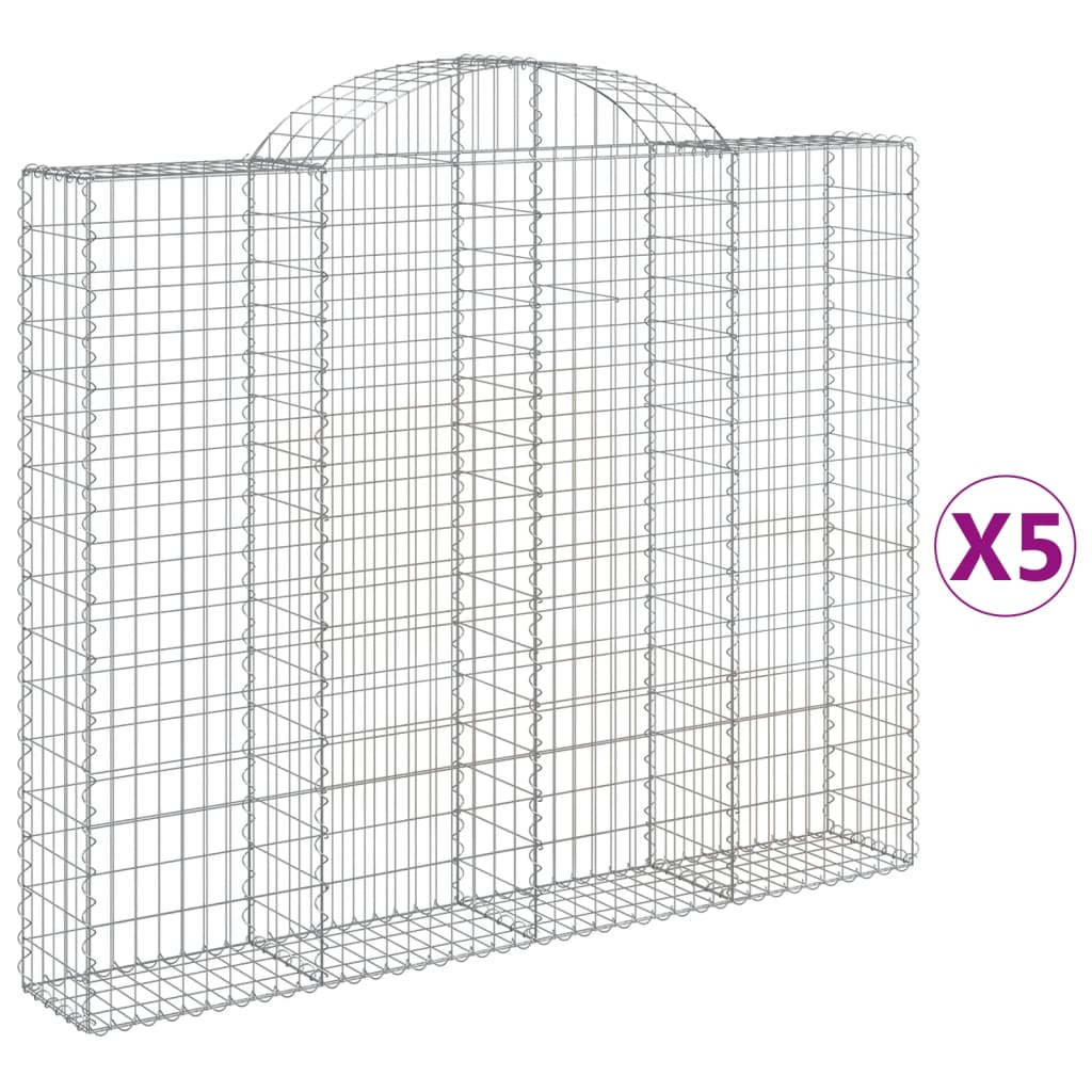 vidaXL Συρματοκιβώτια Τοξωτά 5 τεμ. 200x30x160/180 εκ. Γαλβαν. Ατσάλι