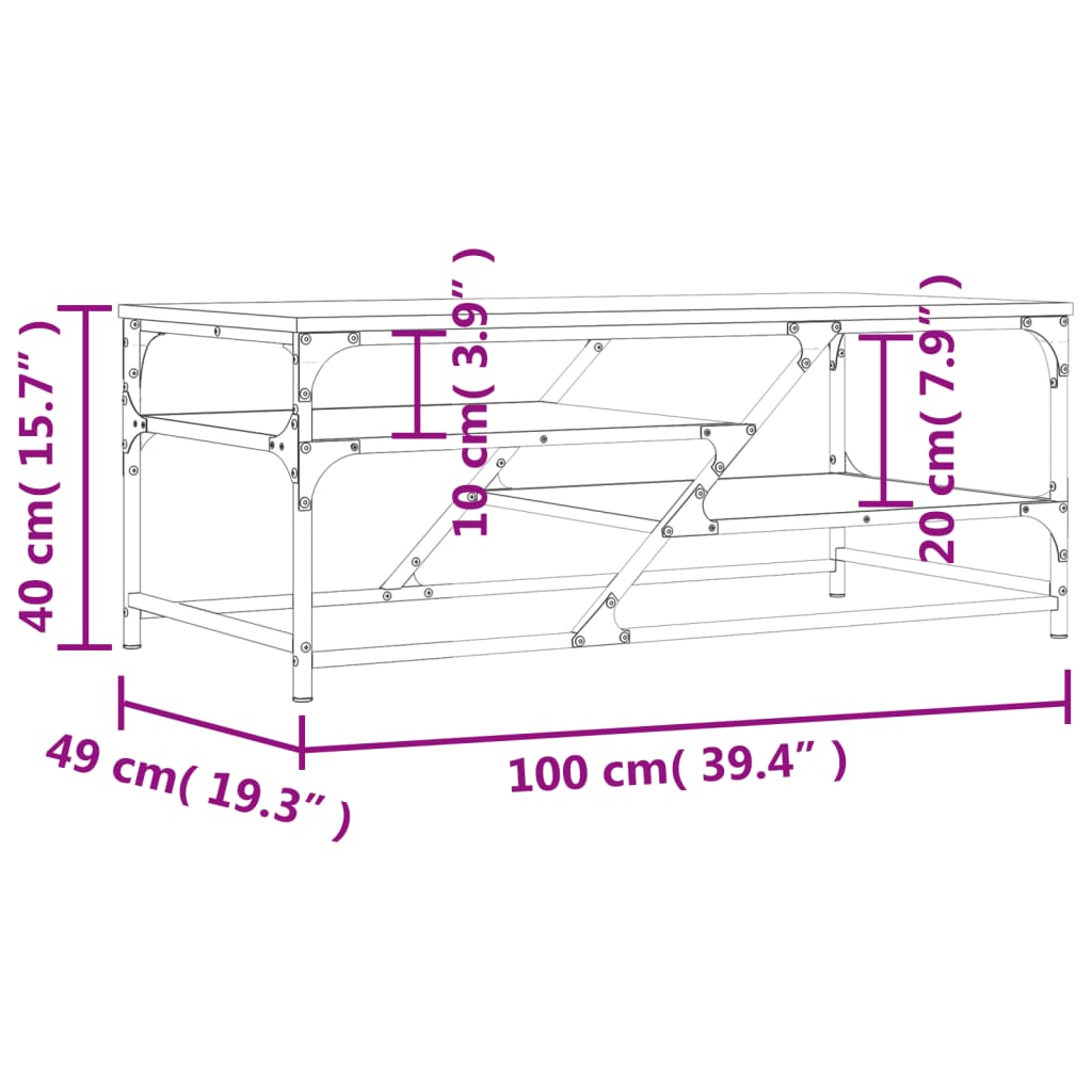 vidaXL Τραπεζάκι Σαλονιού Καπνιστή Δρυς 100x49x40 εκ. Επεξεργ. Ξύλο