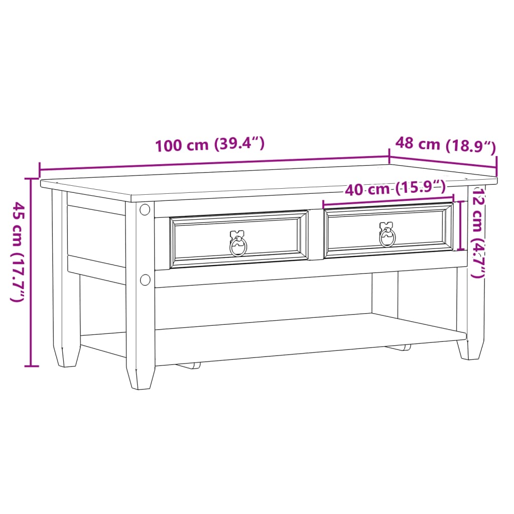 vidaXL Τραπεζάκι Corona Με Συρτάρια 100x48x45 εκ. Μασίφ Ξύλο Πεύκου