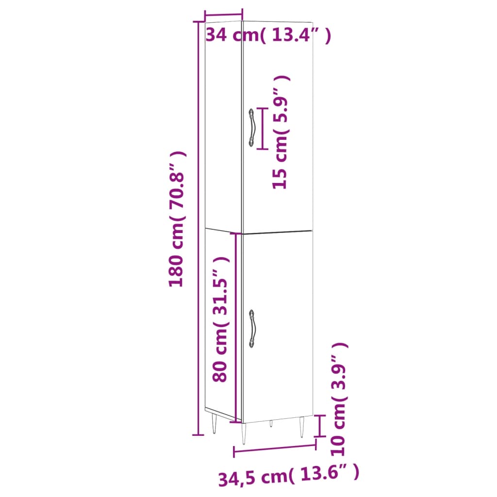 vidaXL Ντουλάπι Καπνιστή δρυς 34,5x34x180 εκ. από Επεξεργασμένο Ξύλο