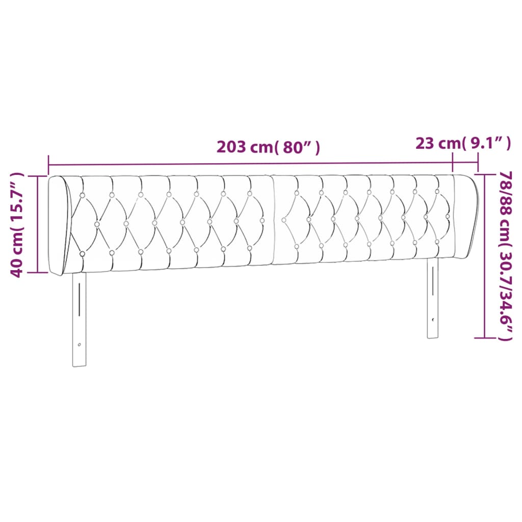 vidaXL Κεφαλάρι με Πτερύγια Σκούρο Γκρι 203x23x78/88 εκ. Βελούδινο