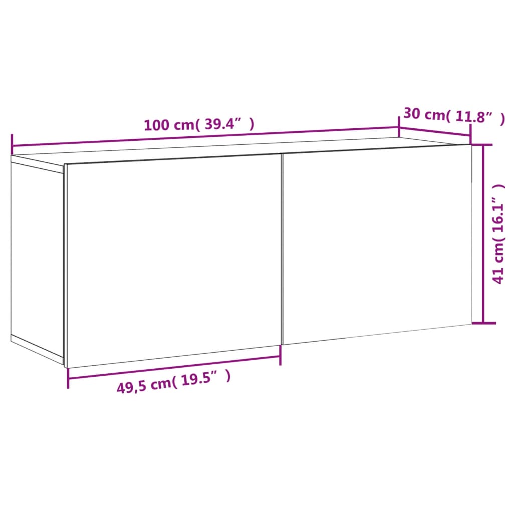 vidaXL Ντουλάπι Τοίχου Τηλεόρασης Sonoma Δρυς 100 x 30 x 41 εκ.