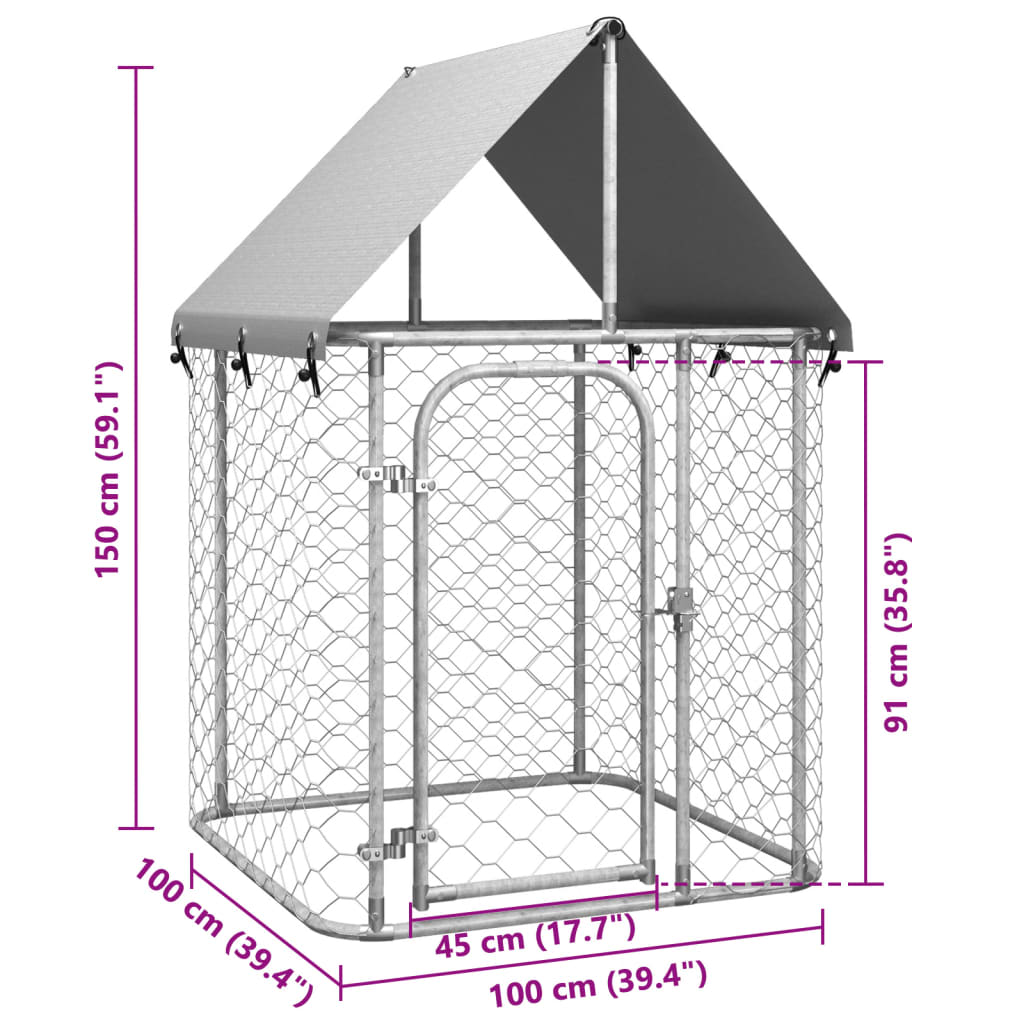 vidaXL Κλουβί Σκύλου Εξωτερικού Χώρου 100 x 100 x 150 εκ. με Στέγαστρο