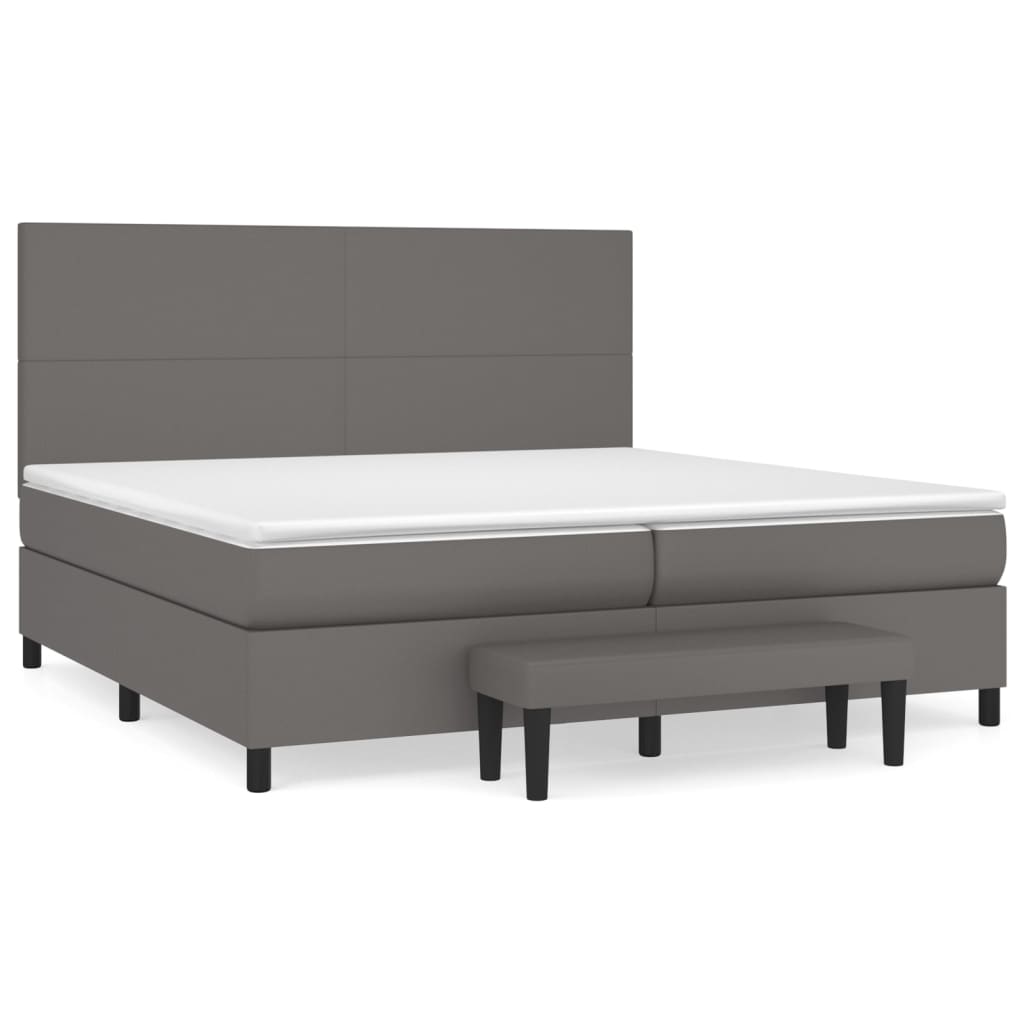 vidaXL Κρεβάτι Boxspring με Στρώμα Γκρι 200x200 εκ. Συνθετικό Δέρμα