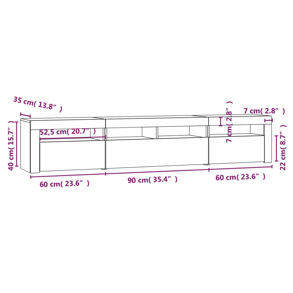 vidaXL Έπιπλο Τηλεόρασης με LED Γκρι Sonoma 210 x 35 x 40 εκ.