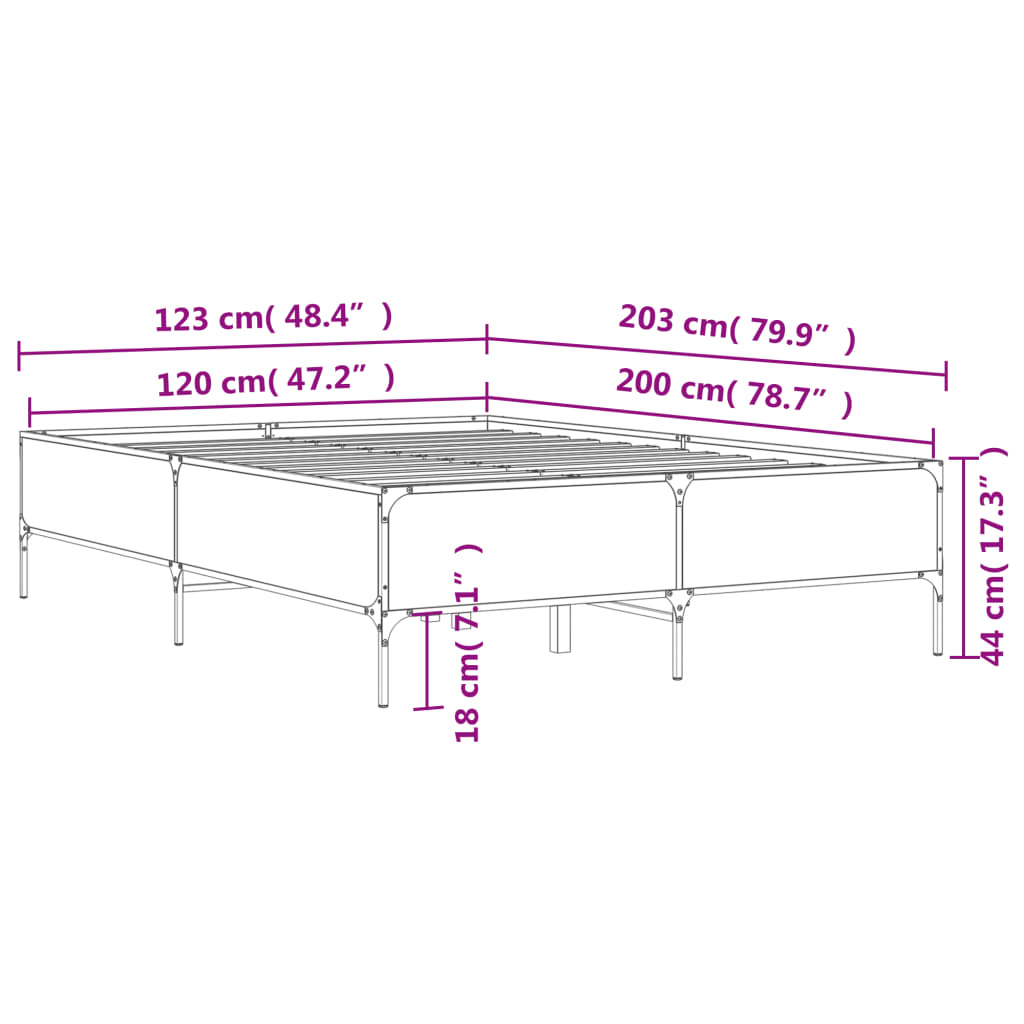 vidaXL Πλαίσιο Κρεβατιού Καπνιστή Δρυς 120x200εκ. Επεξ. Ξύλο & Μέταλλο