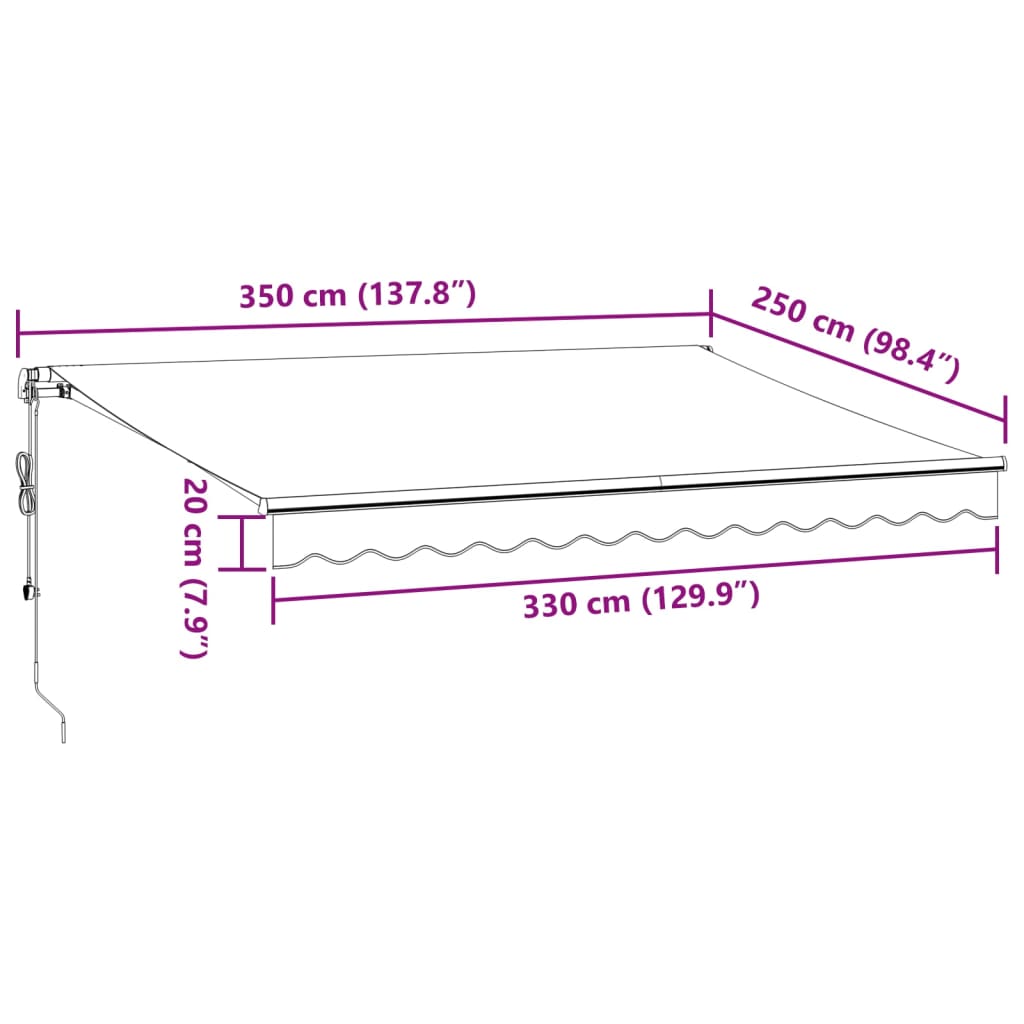 vidaXL Τέντα Πτυσσόμενη Αυτόματη με LED Μπορντό 350x250 εκ.