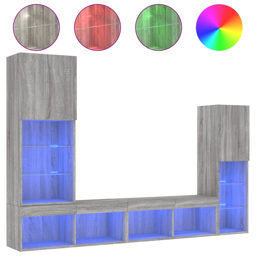 vidaXL Έπιπλα Τοίχου Τηλεόρασης 4 τεμ. LED Γκρι Sonoma από Επεξ. Ξύλο