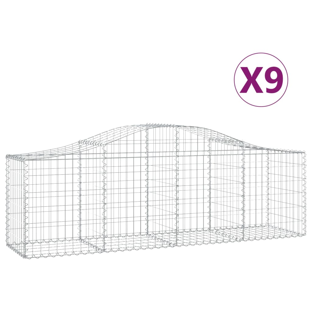 vidaXL Συρματοκιβώτια Τοξωτά 9 τεμ. 200x50x60/80 εκ. Γαλβαν. Ατσάλι