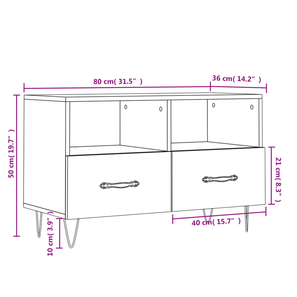 vidaXL Έπιπλο Τηλεόρασης Καπνιστή Δρυς 80x36x50 εκ. Επεξ. Ξύλο